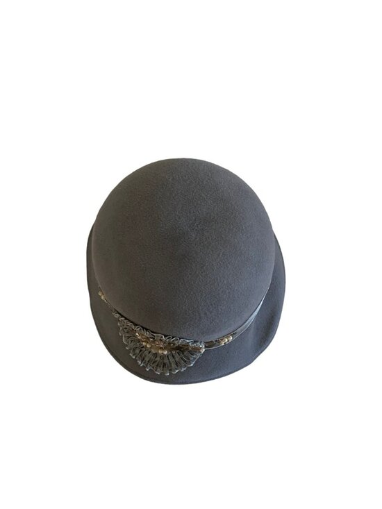 Louise Green Beaded Gray Felt Cloche Hat With Satin Band & Embellished Detailing main image 9